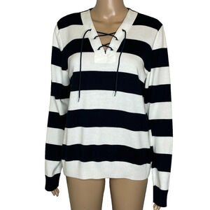 Women's US 8 Mademoiselle Saint James Navy Blue Lace Up Sweater Pullover